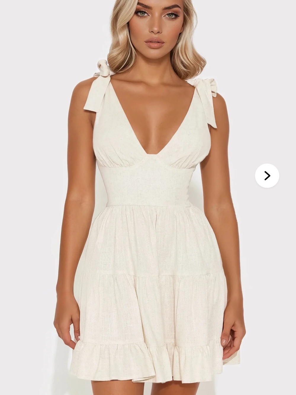 Cream Tie-Shoulder Linen Mini Dress